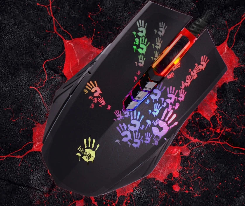 A4Tech Bloody A60 Gaming Mouse, RGB Mouse, Drag Click, 6200 CPI, 8 Macro Keys, X'Glide Metal Boot, 1000 Hz Adjustable