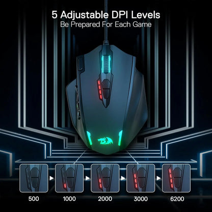 Mouse Gaming Cablato USB Redragon M908 con Retroilluminazione LED RGB, 18 Pulsanti Programmabili, 12400 DPI