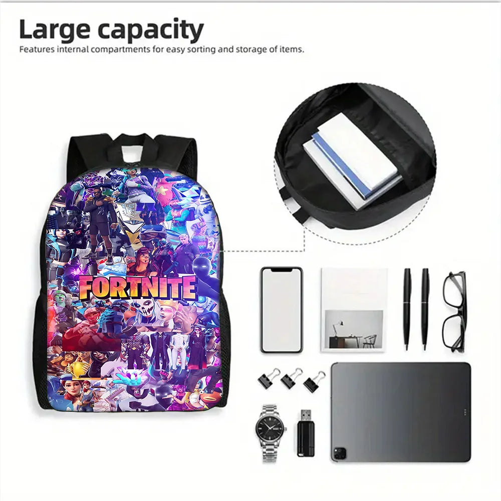 Mochila Escolar Infantil com Mala de Ombro e Estojos para Lápis, Malas Escolares com Design Hot Game-F-FortniteS para Rapazes e Raparigas, Melhor Presente
