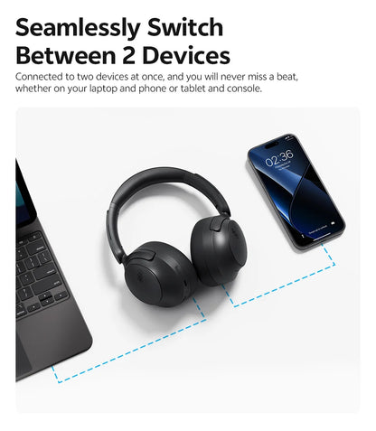 Cuffie Bluetooth 6.0 Over-Ear QCY H3S con ANC adattivo -56dB – Headset wireless Hi-Res LDAC, batteria 102H, audio spaziale Dual Driver