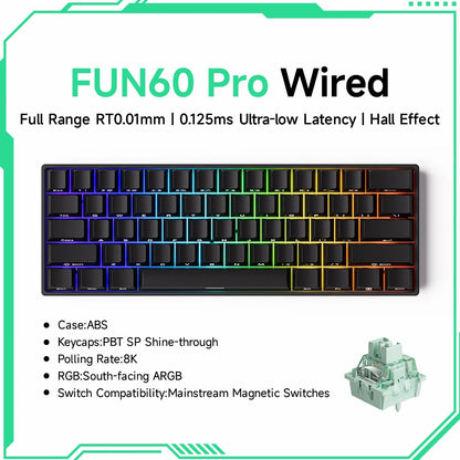 Teclado mecánico MONSGEEK FUN60 PRO&MAX HE con interruptores magnéticos, teclado gaming inalámbrico 60%, Rapid Trigger 8K ARGB personalizable