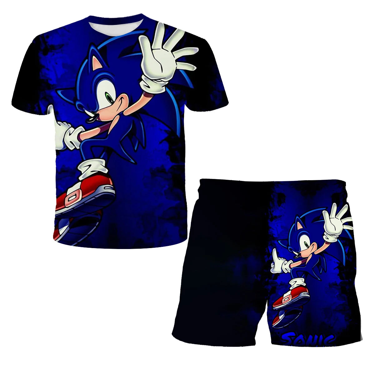 New Boys T-shirt Sonic The Hedgehog 3D T-shirt Set for Boys Girls Cute Summer Top + Shorts Children's Short-Sleeve Birthday Gift