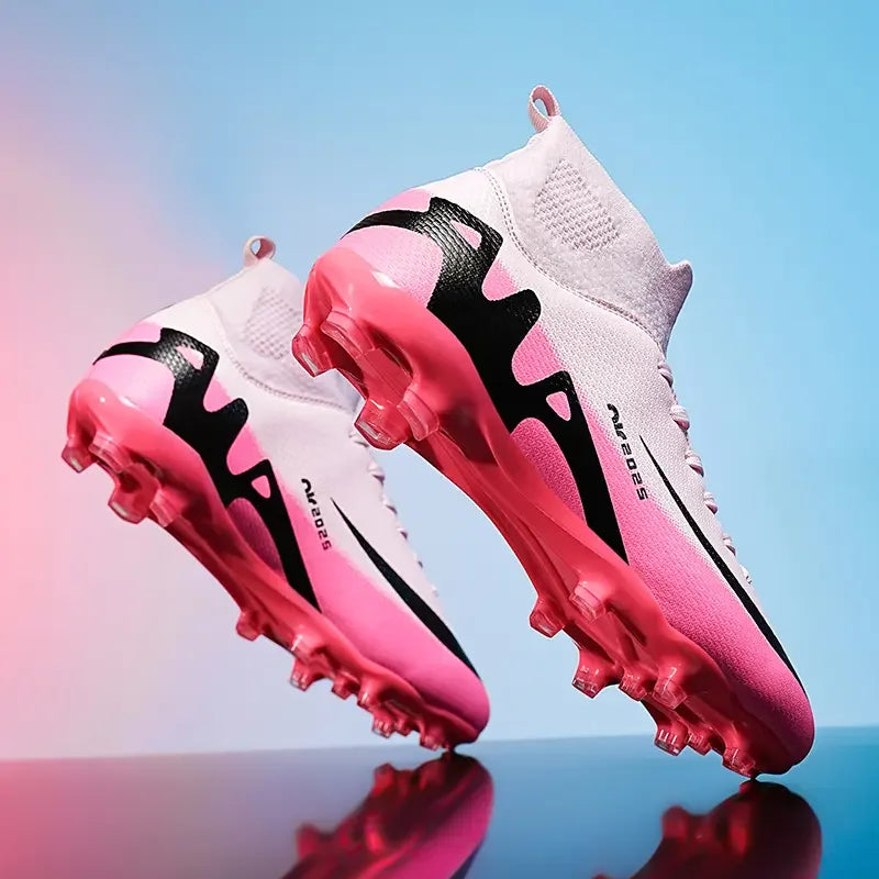 Men High Top Soccer Cleats Anti Slip Wear Resistant Firm Ground Breathable Comfortable Outdoor Grass Field Training Athletic