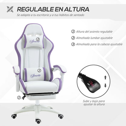 Vinsetto Gaming Chair Pu Leather Gamer Chair Adjustable Height Reclining 135 °   Headrest and Footrest 65X65X121-129 cm White