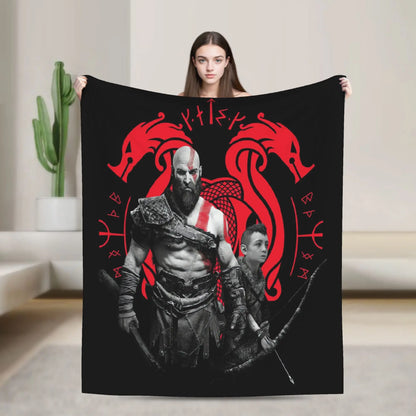 Super Soft Blanket Travel Office God of War Game Gamers Kratos Throw Blanket  Flannel Bedspread For Outdoor Sofa Bed Cover