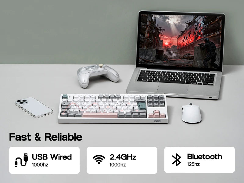 ISO-UK-Layout EPOMAKER TH87 TKL-Layout kabelgebundene/BT/2.4Ghz kabellose mechanische NKRO-Tastatur mit 10000mAh-Akku & RGB-Beleuchtung