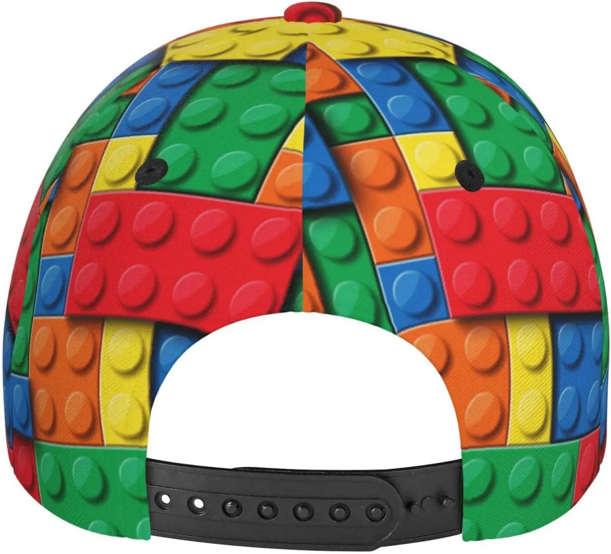 Zabawna czapka z daszkiem z nadrukiem klocków dla kobiet i mężczyzn, regulowana czapka typu snapback z brokatem, modna czapka z daszkiem