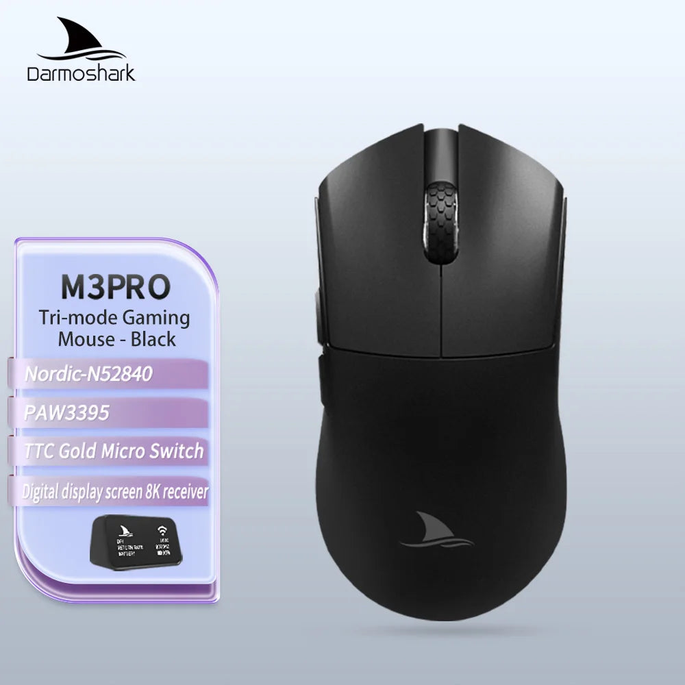 Darmoshark M3Pro gamingmus 2.4G BT trådlös tri-mode PAW3395-sensor N52840 26000DPI för stora händer makrodrivrutin mus för gaming