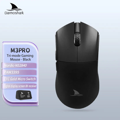 Darmoshark M3Pro gamingmus 2.4G BT trådlös tri-mode PAW3395-sensor N52840 26000DPI för stora händer makrodrivrutin mus för gaming