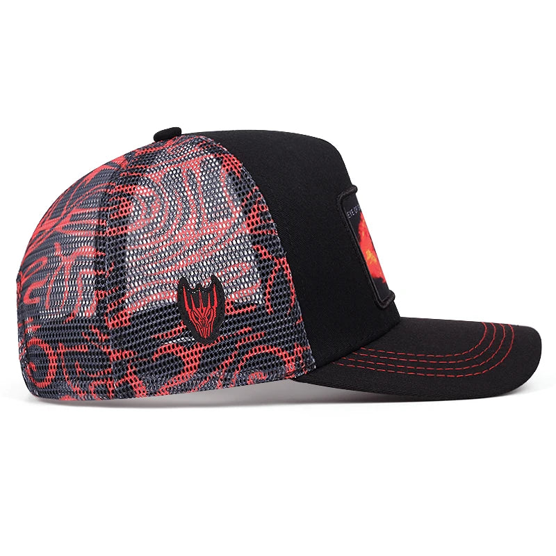 Cappellino da baseball con graffiti “Occhio di Sauron”, cappellino in rete stile hip hop, cappellino da camionista