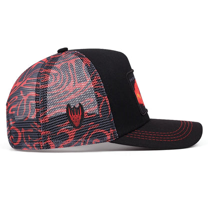Cappellino da baseball con graffiti “Occhio di Sauron”, cappellino in rete stile hip hop, cappellino da camionista