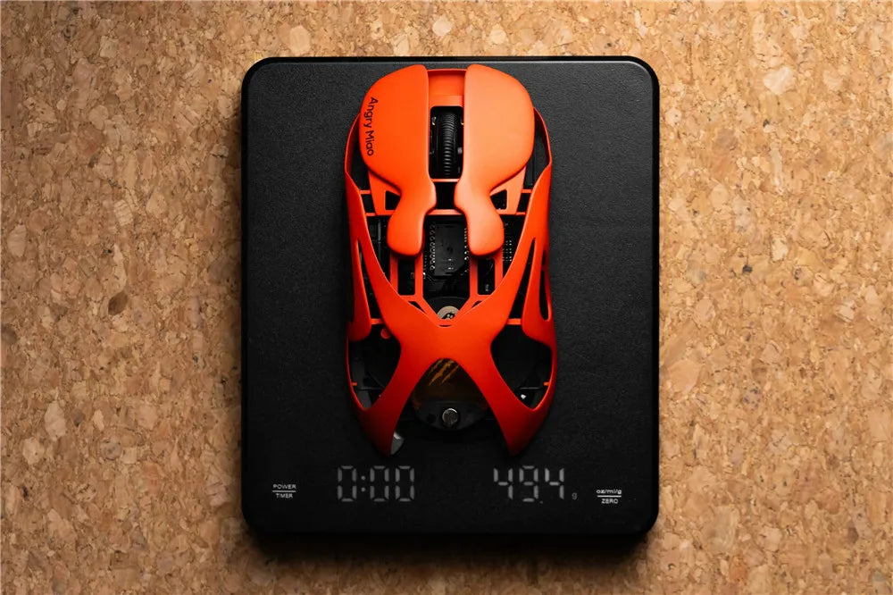 Mouse de gaming wireless Angry Miao Infinity, metalic, ultraușor, cu carcasă perforată, hot-swappable, PAW3950, Dual 8K, cu fir, tri-mode, portocaliu