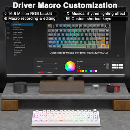 AULA F75 Pro kabellose mechanische Gaming-Tastatur mit Gasket-Mount, RGB, anpassbar, 75-%-Layout und seitlich gravierten PBT-Tastenkappen