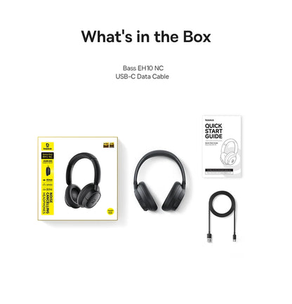 Baseus Bass EH10 NC Wireless Headphones Bluetooth 6.0 Noise Canceling 45dB Over Ear HeadsetSpatial Audio Earphone 80H Time