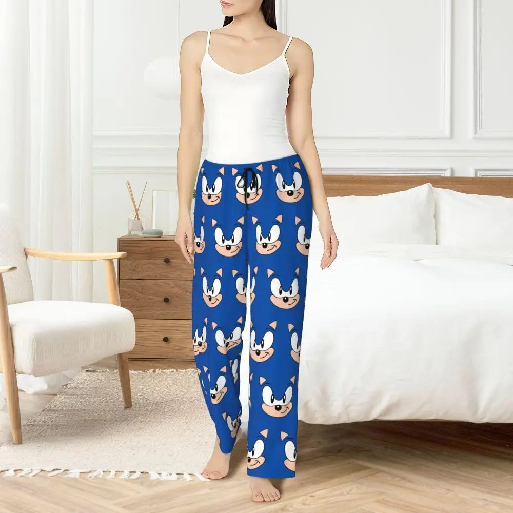 Custom Women Soniced Pajama Pants Printed Hedgehog Game Sleep Sleepwear Bottoms with Pockets