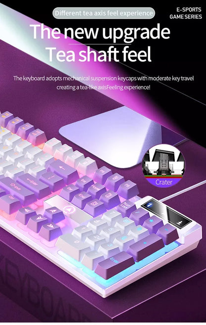 K500 Pink Keyboard Gaming-Tastatur in gemischten Farben mit weiß-rosa Tastenkappen, 104 Tasten, kabelgebunden, für Laptop und PC