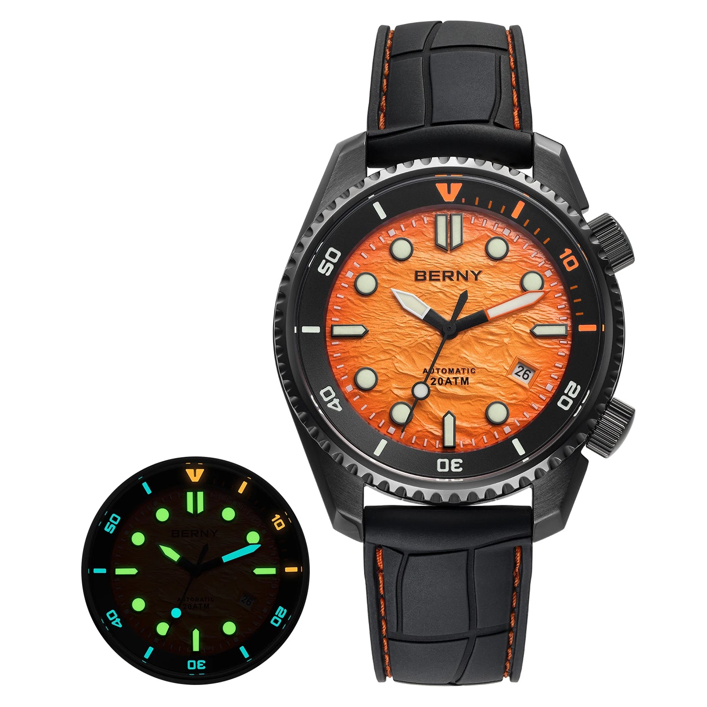 BERNY Diver Automatic Watches Men's Luxury Sapphire 316L Stainless Steel Mechanical Watch 42MM 200M Waterproof Diving Men Watch