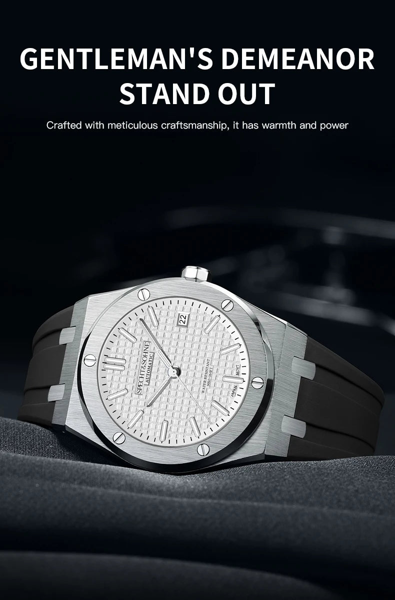 Specht&Sohne New 40MM Mechanical Watch For Men Grey Color Sports Wristwatch Japan Miyota 8215 Automatic Watch 50M Waterproof