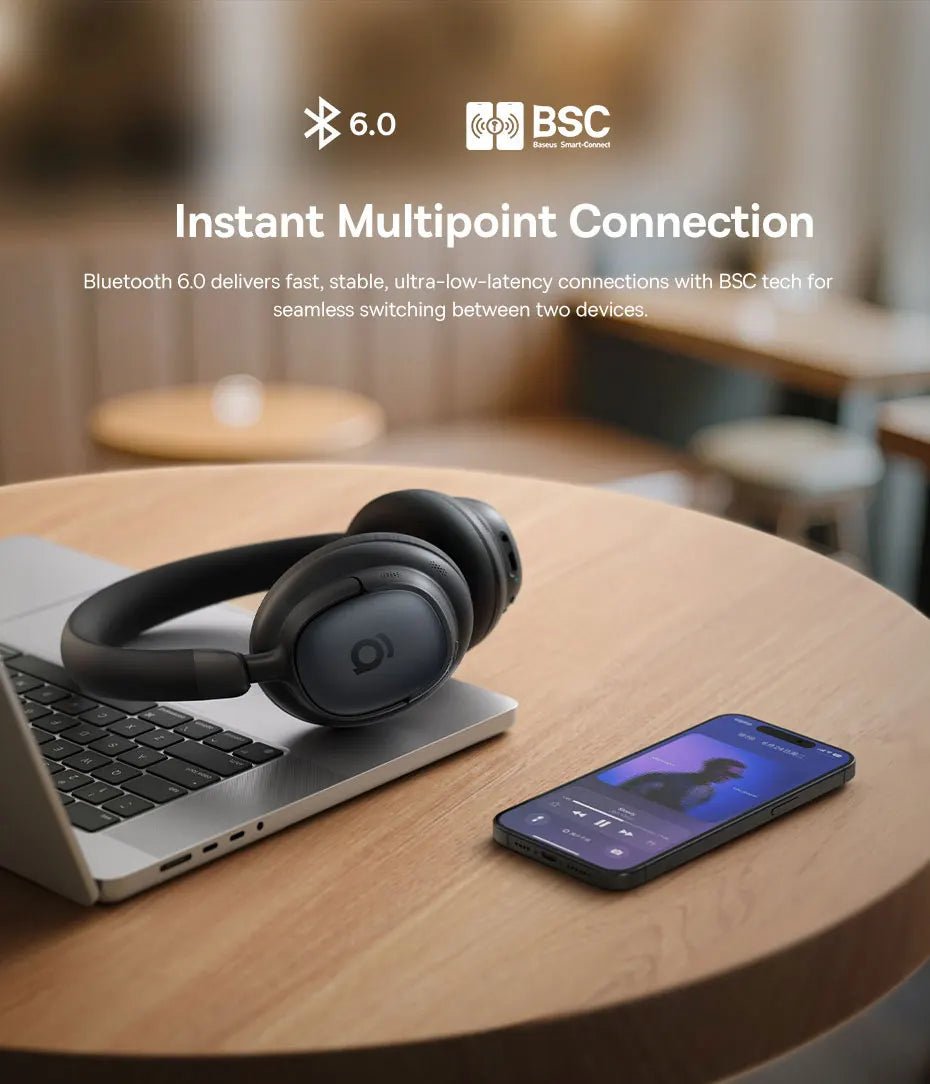 Baseus Bowie MH1 Bluetooth Headphones 48dB Noise Cancellation Hi-res LDAC Over Ear Headset Audio Wireless Earphone Earbuds