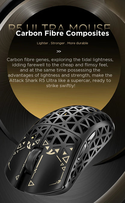 ATTACK SHARK R5 Tri-mode Ultra Wireless Gaming Mouse Carbon Fiber 8K ,PAW3950MAX ,8000Hz Wireless Polling Rate, DPI up to 42000