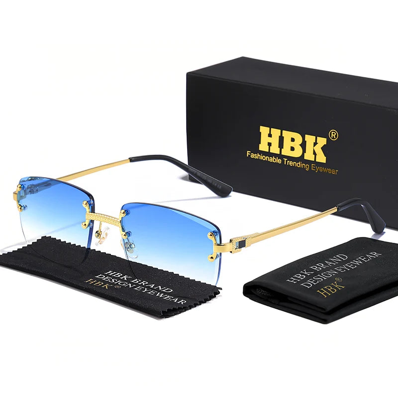 HBK Čtvercové bezrámové sluneční brýle pro ženy, TOP kvalita, retro kovové sluneční brýle pro muže, luxusní, na večírky i do práce, s přechodovými skly