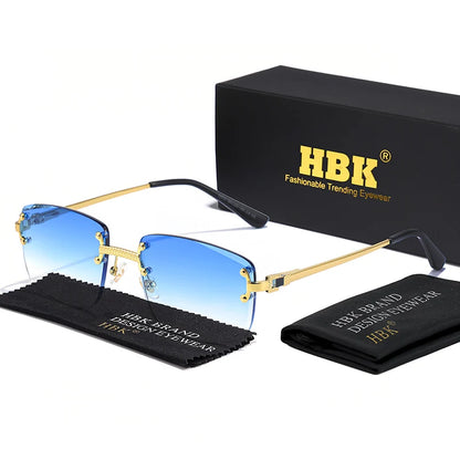 HBK Čtvercové bezrámové sluneční brýle pro ženy, TOP kvalita, retro kovové sluneční brýle pro muže, luxusní, na večírky i do práce, s přechodovými skly