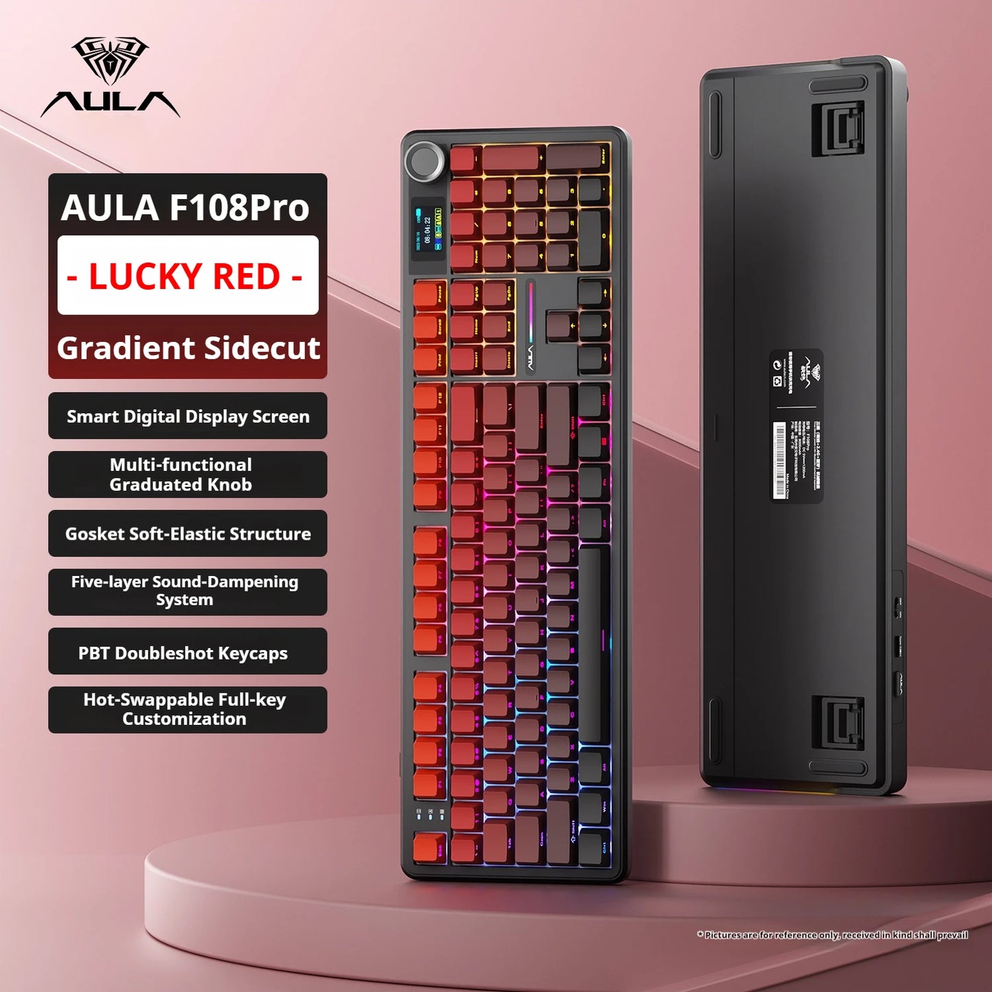 Tastiera meccanica AULA F108 PRO personalizzata layout 100%, retroilluminazione RGB, wireless Bluetooth, switch HiFi, tastiera gaming