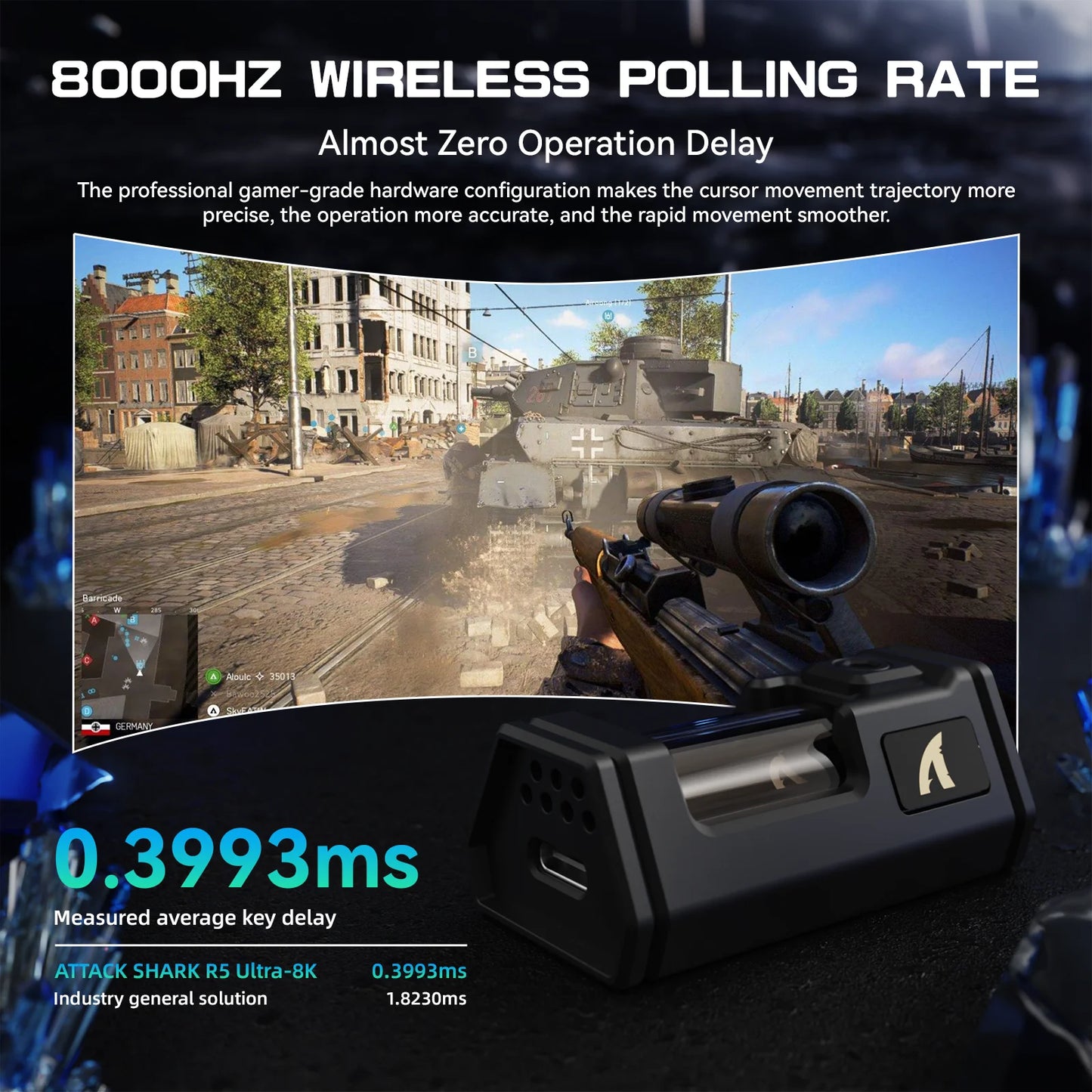 ATTACK SHARK R5Ultra Carbon Fiber Ασύρματο Gaming Mouse 8K PAW3950MAX με Σπειροειδές Καλώδιο 8K