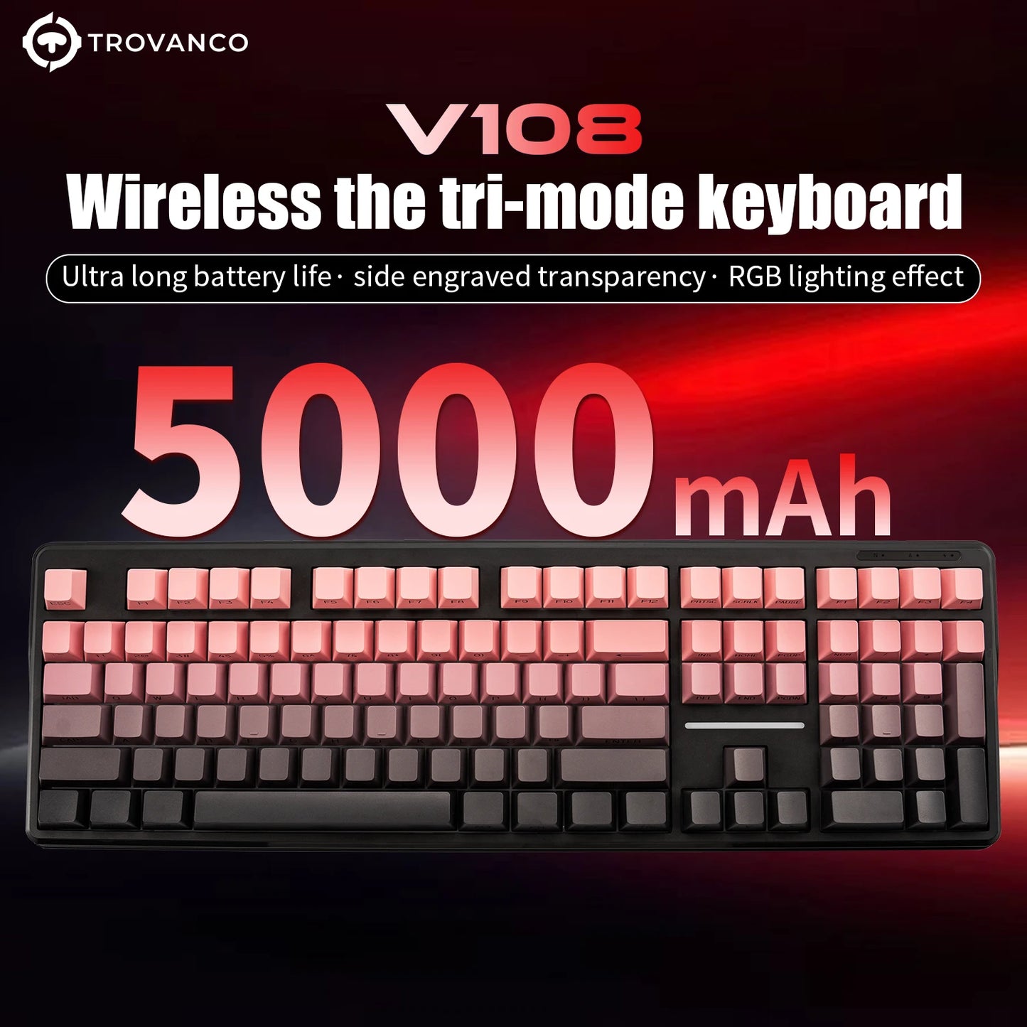 Teclado Bluetooth V108 Pro para oficina, bajo nivel de ruido, 2.4G, con cable e inalámbrico, diseño completo, membrana con retroiluminación RGB