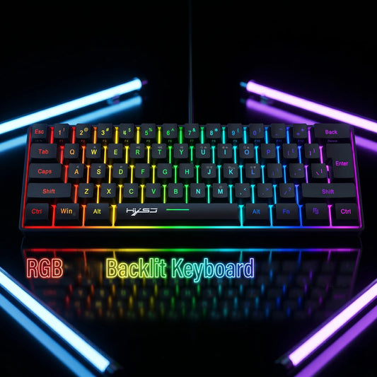 60% RGB Backlit Gaming Keyboard, Compact 61-Key Mini Wired Office Keyboard with Ergonomic Design, USB Connectivity Sleek