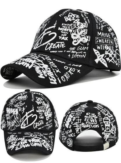 Cappellino da baseball unisex alla moda con stampa graffiti - Cappellino alla moda con visiera dipinta a colori vivaci