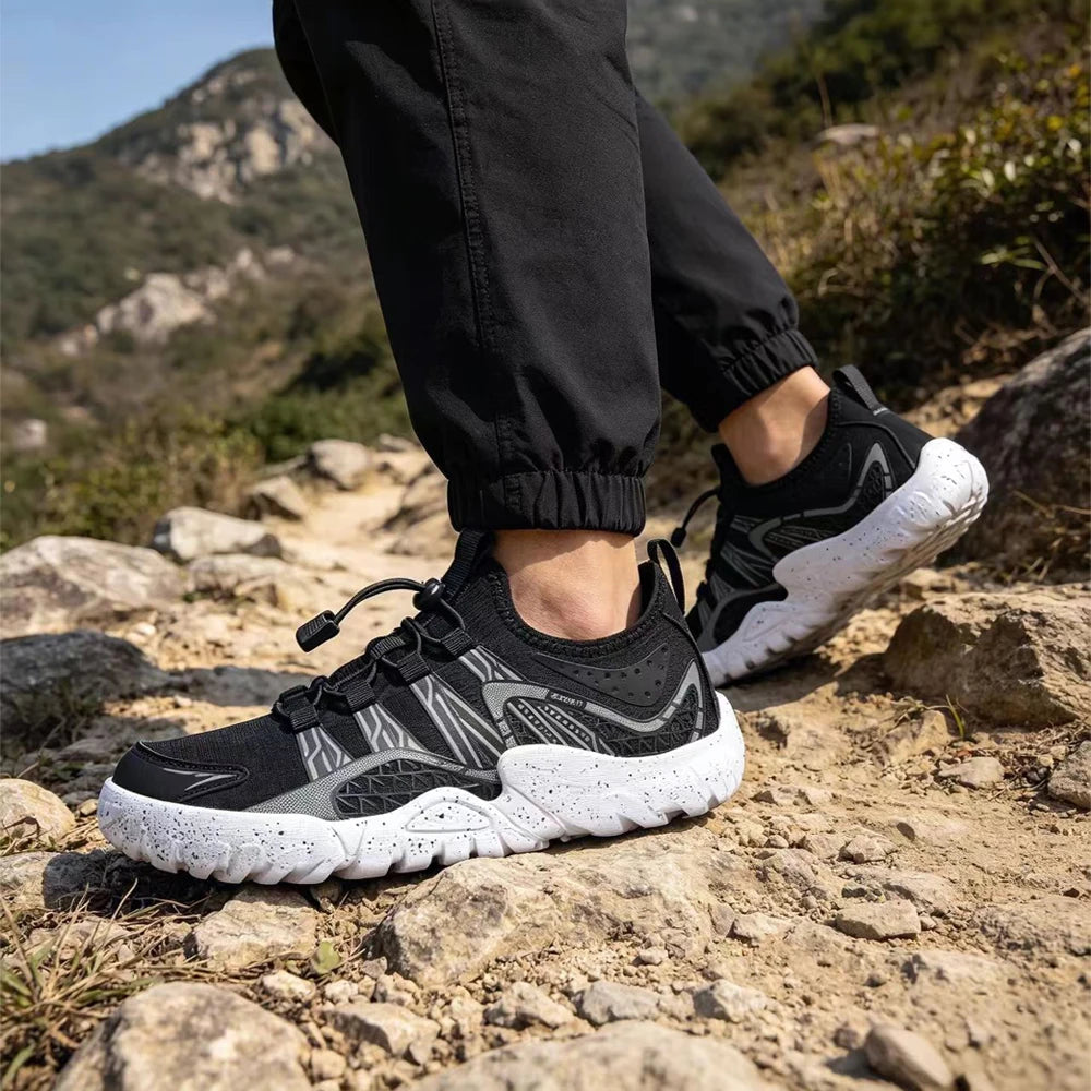 Ανδρικά αθλητικά παπούτσια barefoot Oiaano Wide, μαύρο πλεκτό mesh, εξαιρετικά ελαφριά, διαπνέοντα, για αναψυχή, εργασία, τζόκινγκ και εξωτερικούς χώρους, μαλακή σόλα zero drop
