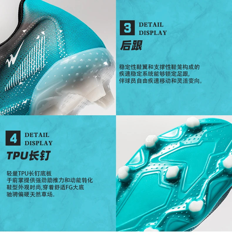 Chaussures de football Double Star Adult Youth AG : crampons antidérapants et résistants pour gazon artificiel et naturel, pour l'entraînement et les matchs, hommes et femmes