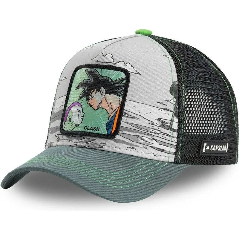 Dragon Ball Buu Goku-Kappe, Sommer-Reisekappe mit Schirm, Herren-Kappe mit Stickerei, im Hip-Hop-Stil, Sonnenvisier, verstellbare Trucker-Netzkappe