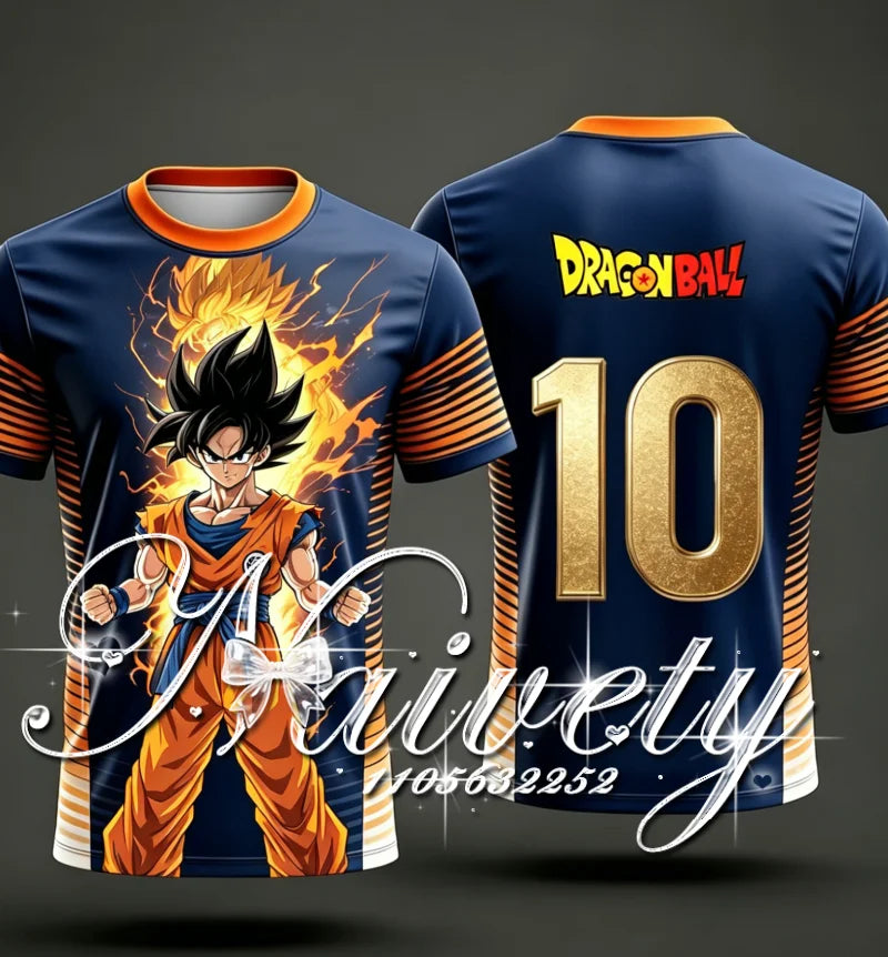 2026 New Summer Dragon Ball Classic Super Saiyan Goku Fire 3D Print Soccer Jersey Unisex Breathable Anime Short Sleeve T-shirt
