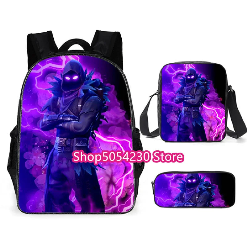 Mochila Fortnited 3PCS para Rapazes, Victory Game, 16 Polegadas, Resistente à Água, Mochila Pré-Escolar, Mochilas Escolares Fixes para o Ensino Básico