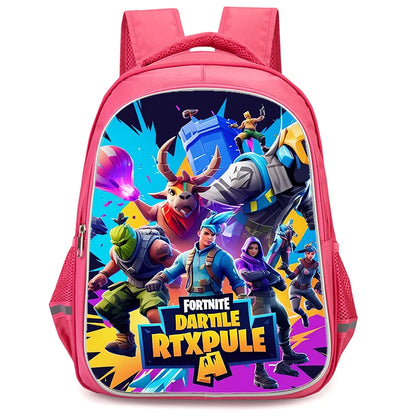 Mochila Fortnite Cartoon vermelha de 16" unissexo com fecho duplo, grande capacidade, mochila escolar para crianças, meninos e meninas dos 5 aos 8 anos