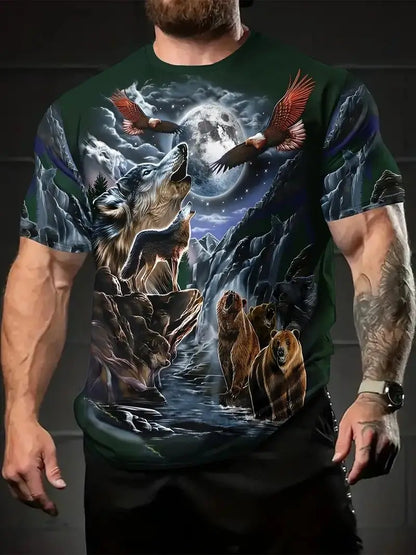 Summer Wolf Animal 3D Print T-Shirts Men Women Hip-hop Short Sleeve T Shirt Casual Oversized Harajuku Y2K Tops Tees Men Clothing