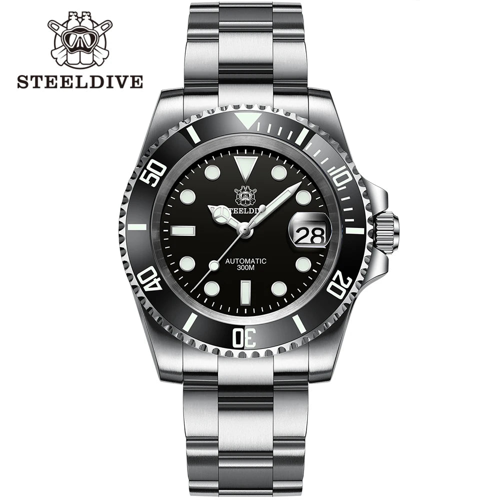 STEELDIVE SD1953 41MM Classic Water Ghost Calendar Magnifier NH35 Mechanical Movement BGW9 Super Luminous 30Bar Waterproof Watch