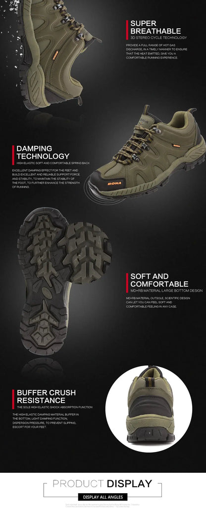 BONA New Arrival Classic Style Men Hiking Shoes Lace Up Men Sport Shoes Outdoor Jogging Trekking Sneakers