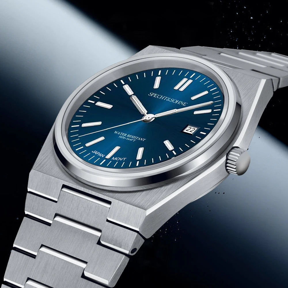 2025 SPECHT&SOHNE New Rubber Strap Fashion Quartz Watches For Men Stainless Steel Watch Ice Blue Luminous Sapphire Crystal 5BAR