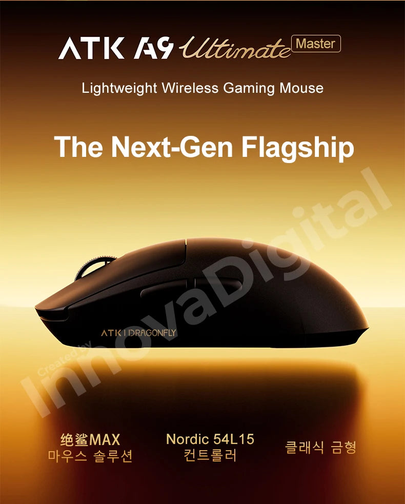 Mouse de gaming wireless ATK Dragonfly A9 Ultimate A9 Air PAW3950, ultra-ușor, ergonomic, pentru e-sports gamer FPS CSGO A9 Ultra