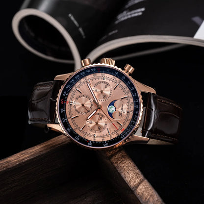 Sugess Chronograph Watch of Man ST1908 Swanneck Movement Mechanical Moonphase Wristwatches Waterproof Calendar Vintage New S468