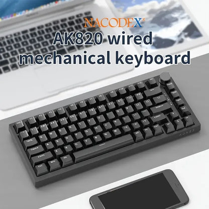 AJAZZ AK820 Mechanical Keyboard Hot-Swappable 82-Key Wired Keyboard with Rotary Volume Knob for Office, Gaming & Home