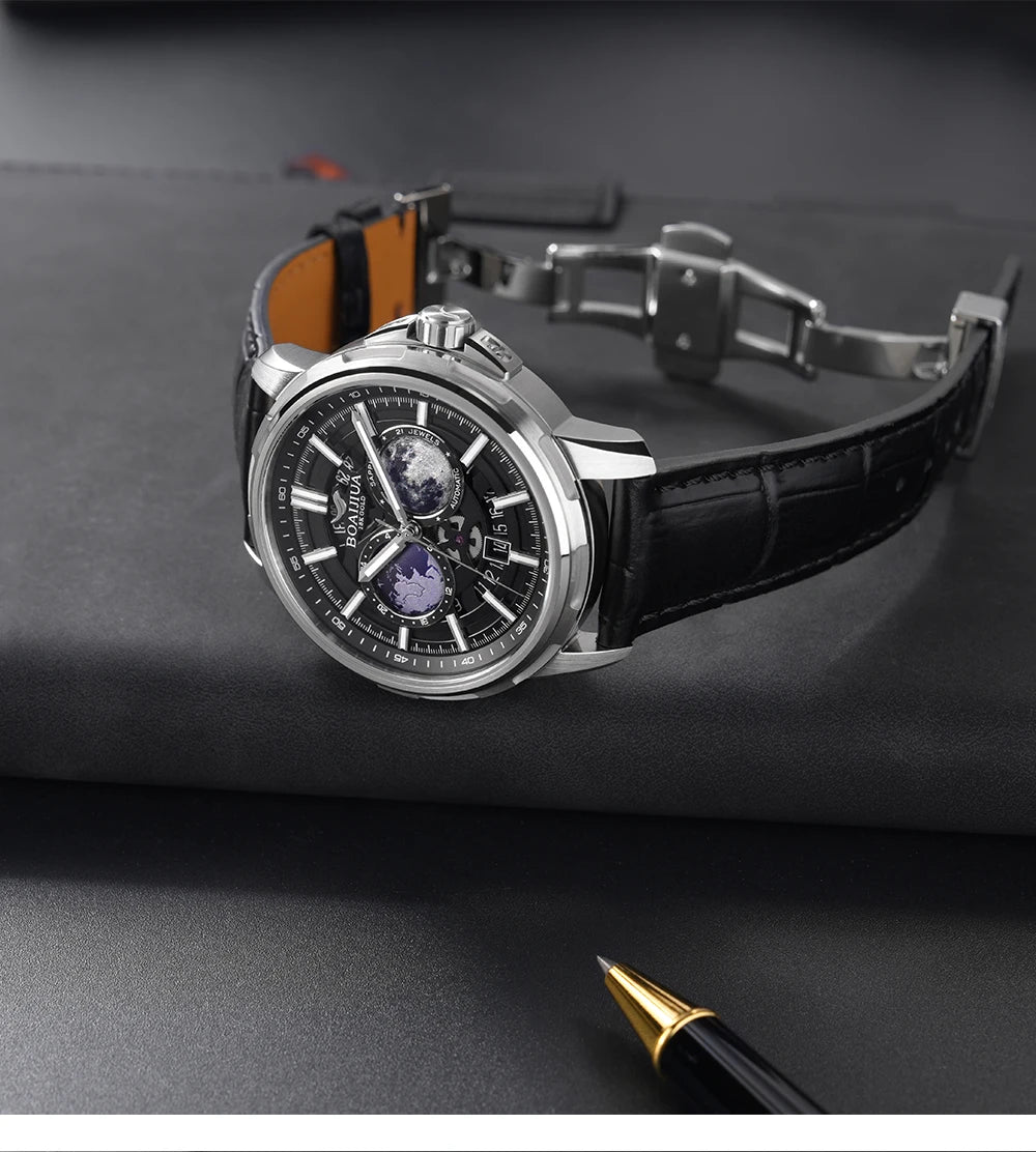 BORIAGE(BOAIJIUA) vollautomatische mechanische Herrenuhr mit Originaldesign, wasserdichte leuchtende mechanische Armbanduhr