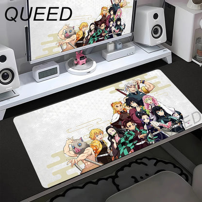 Schreibtischunterlage für Computer und Tastatur, Anime-Mauspad, Kawaii-Mädchen, 900x400mm, Gummi, rutschfest, Demon Slayers, XL