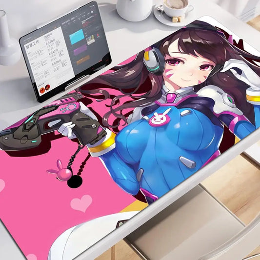 Tapete de Rato XXL Anime Gaming Girl Overwatch 900x400, Tapete de Secretária Suave em Borracha para Portátil, Escritório, Computador e Teclado, Impressão HD