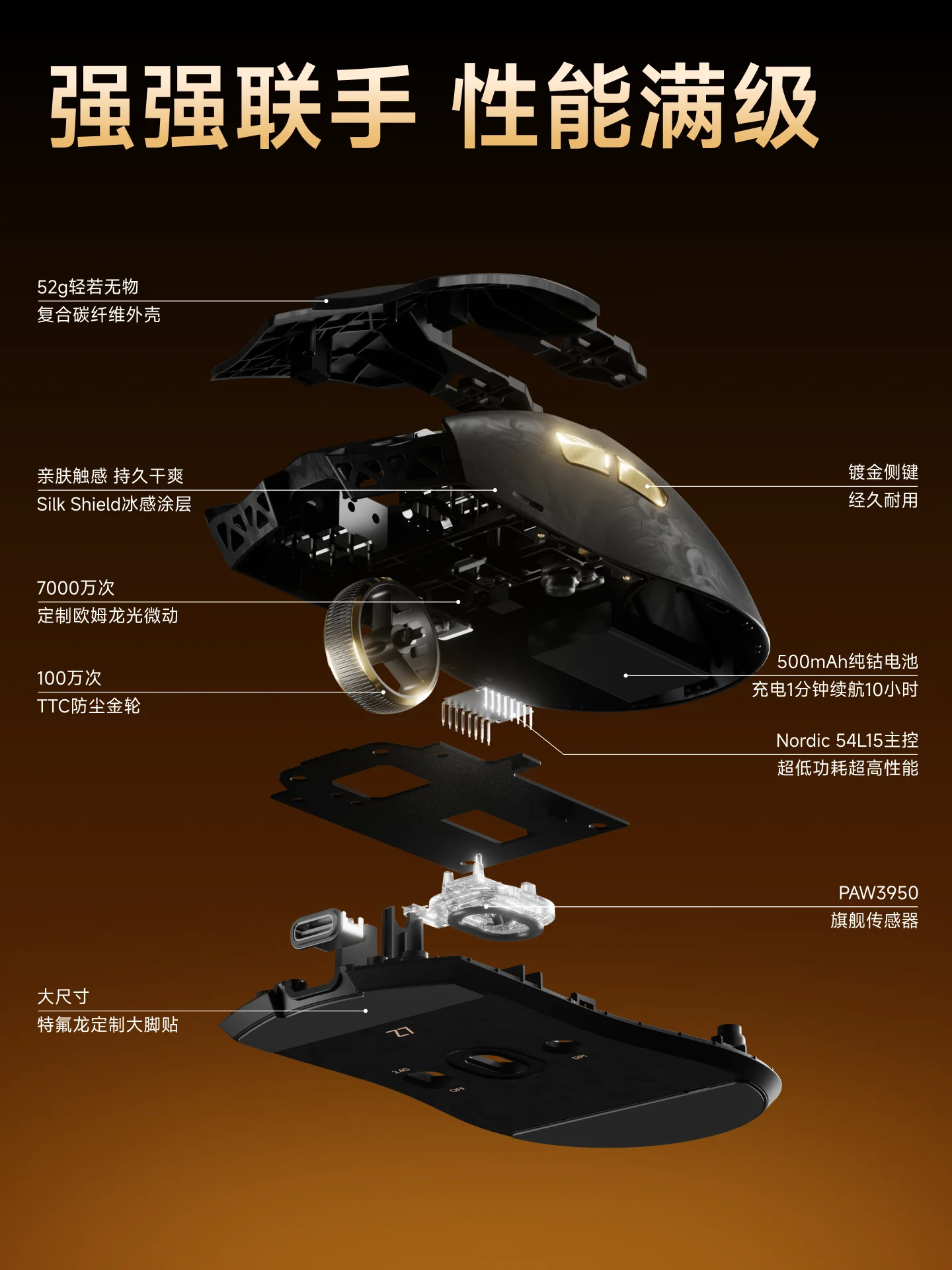 EWEADN Z7 Carbon Fiber vezeték nélküli egér Paw3950 Dual 8k, könnyű, közepes méretű, ergonomikus e-sport gaming egér FPS-hez, PC-kiegészítő