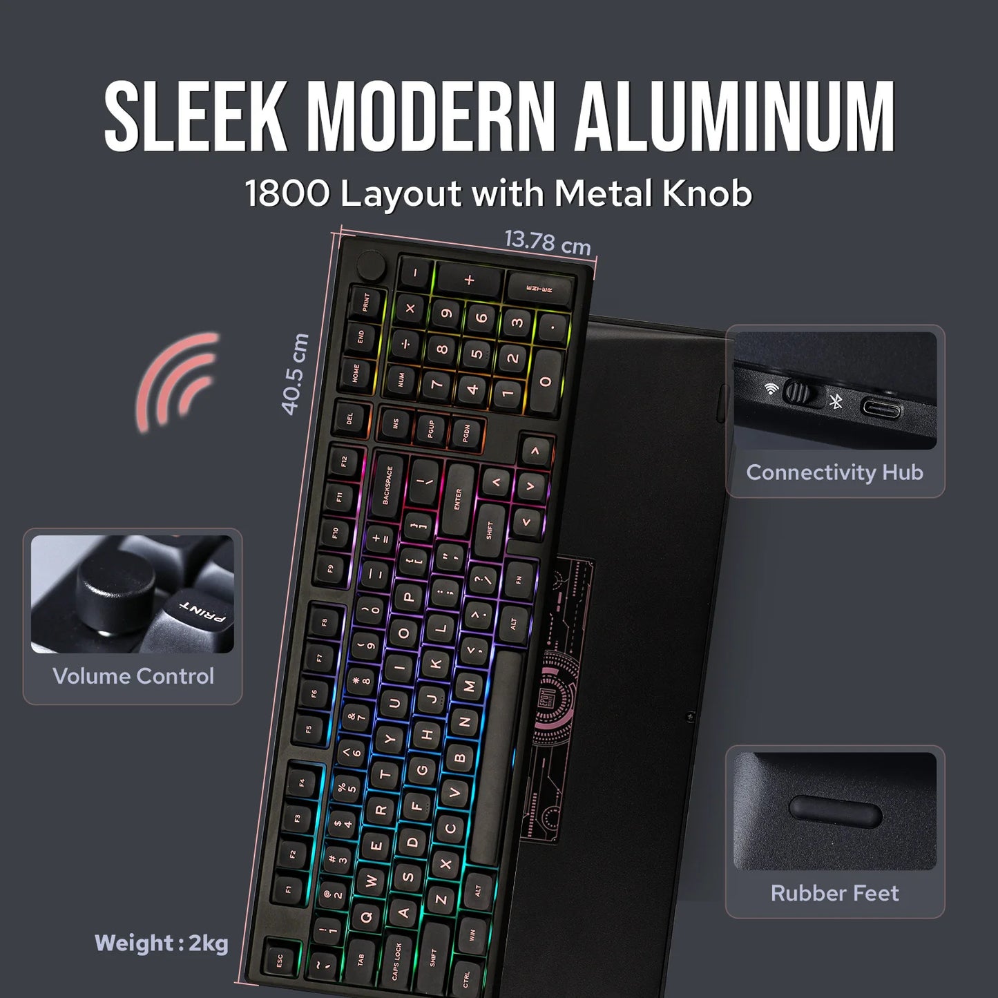 EPOMAKER Galaxy100 QMK/VIA 1800 ANSI Layout Aluminum Gasket Wired/BT5.0/2.4Ghz Mechanical Gaming Keyboard with 8000mAh Battery