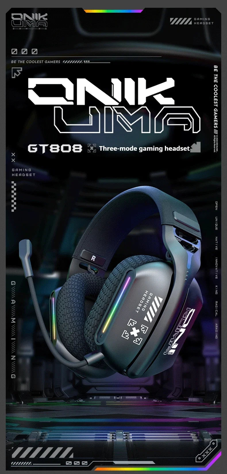 Cuffie gaming wireless ONIKUMA GT808 2.4G/Bluetooth/cablate a 3 modalità over-ear con microfono con cancellazione del rumore per PC PS4 PS5